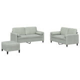 3 Piece Sofa Set with Pillows Light Grey Velvet - Front View