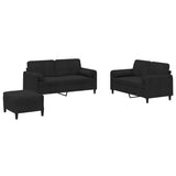 3 Piece Sofa Set with Pillows Black Velvet - Front View