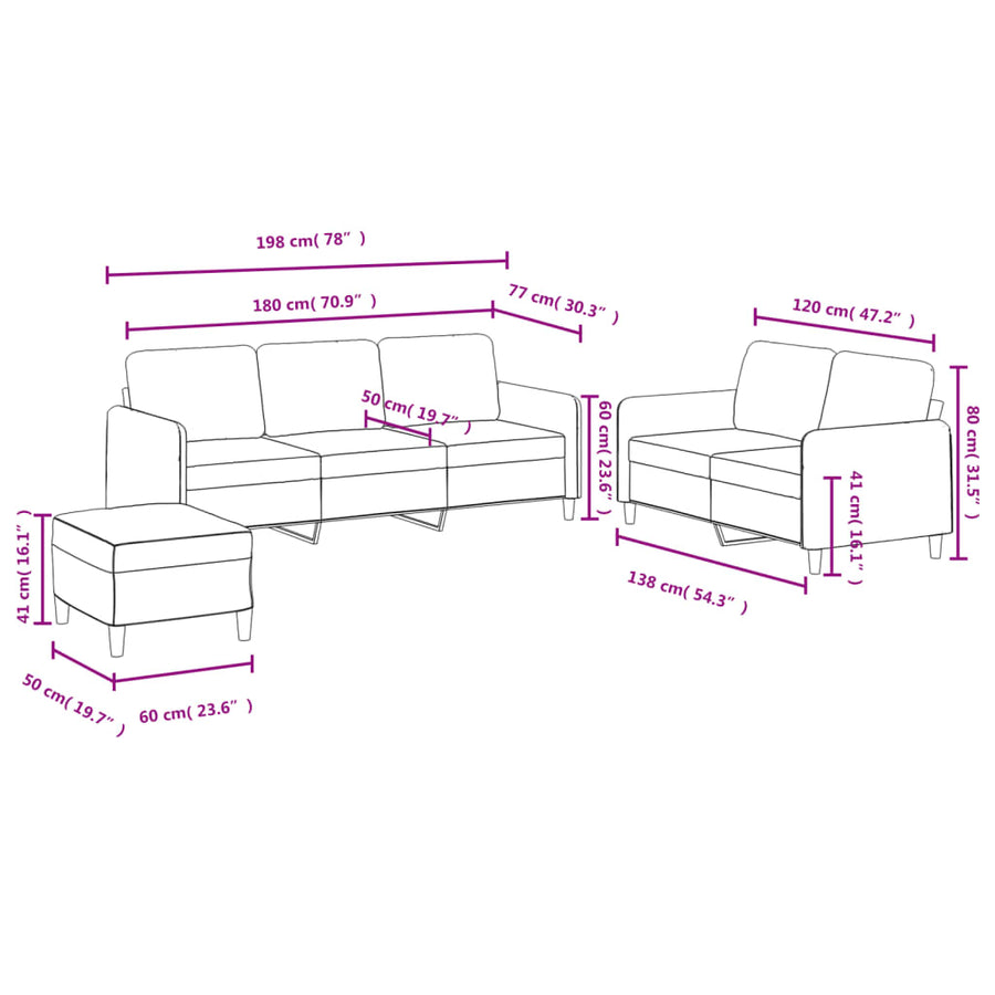 3 Piece Sofa Set Black Velvet