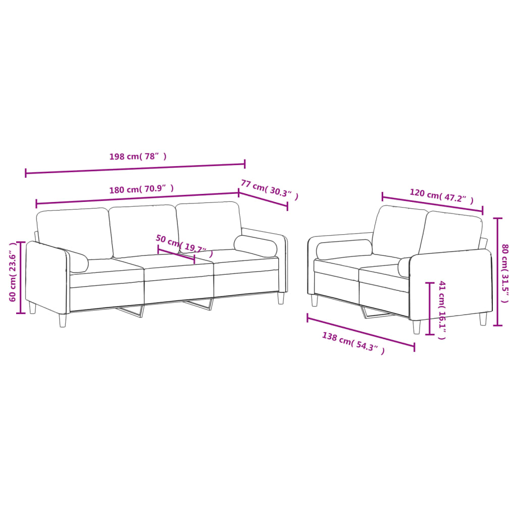 2 Piece Sofa Set with Pillows Light Grey Velvet