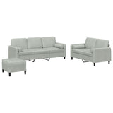 3 Piece Sofa Set with Pillows Light Grey Velvet - Front View