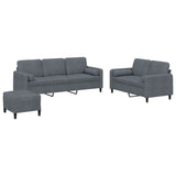 3 Piece Sofa Set with Pillows Dark Grey Velvet - Front View