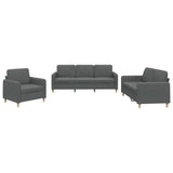 3 Piece Sofa Set with Cushions Dark Grey Fabric - Front View
