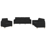 3 Piece Sofa Set with Cushions Black Fabric - Front View