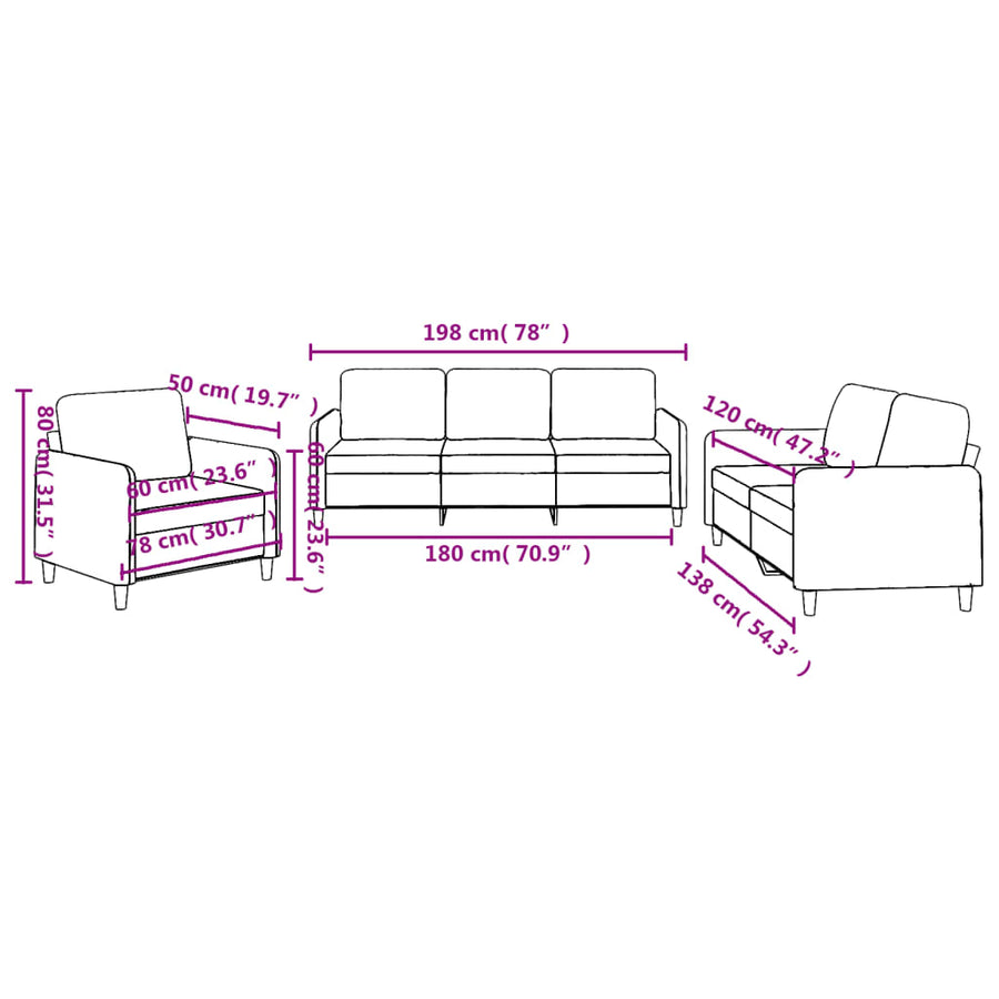 3 Piece Sofa Set with Cushions Black Fabric