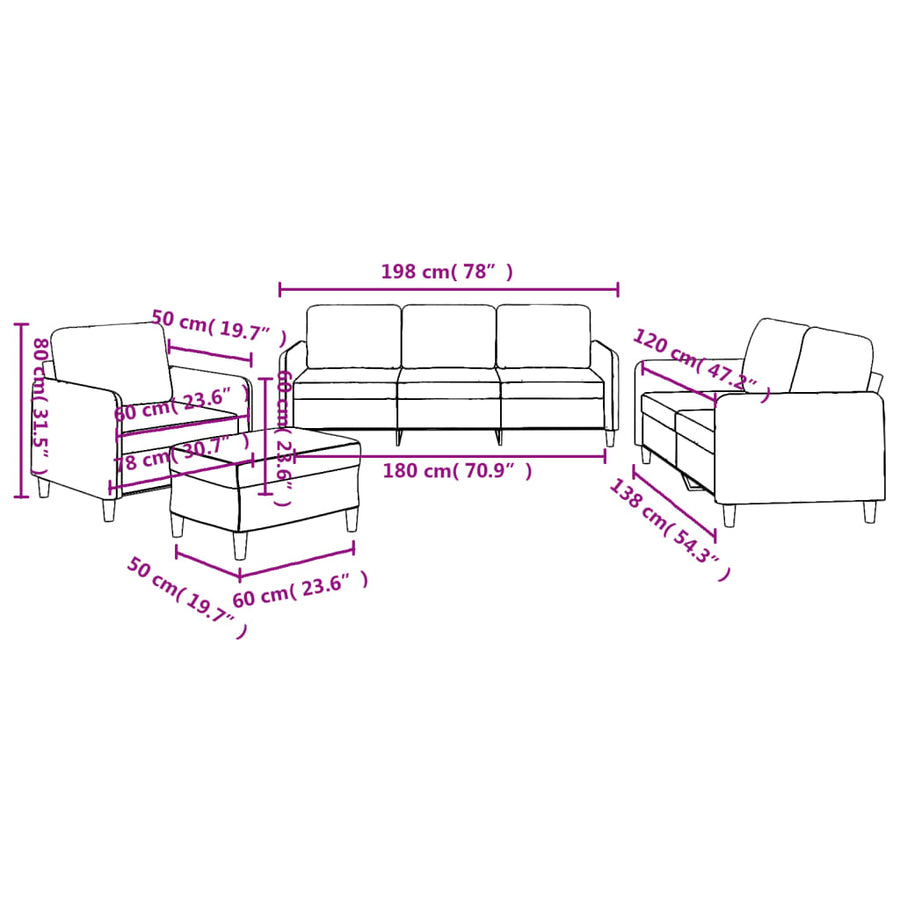 4 Piece Sofa Set with Cushions Dark Grey Fabric