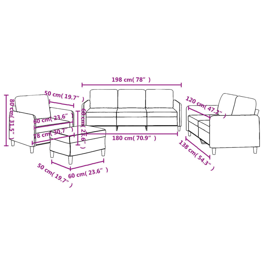 4 Piece Sofa Set with Cushions Black Fabric