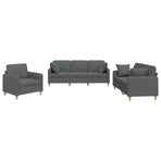3 Piece Sofa Set with Pillows Dark Grey Fabric