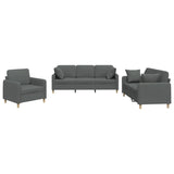 3 Piece Sofa Set with Pillows Dark Grey Fabric - Front View