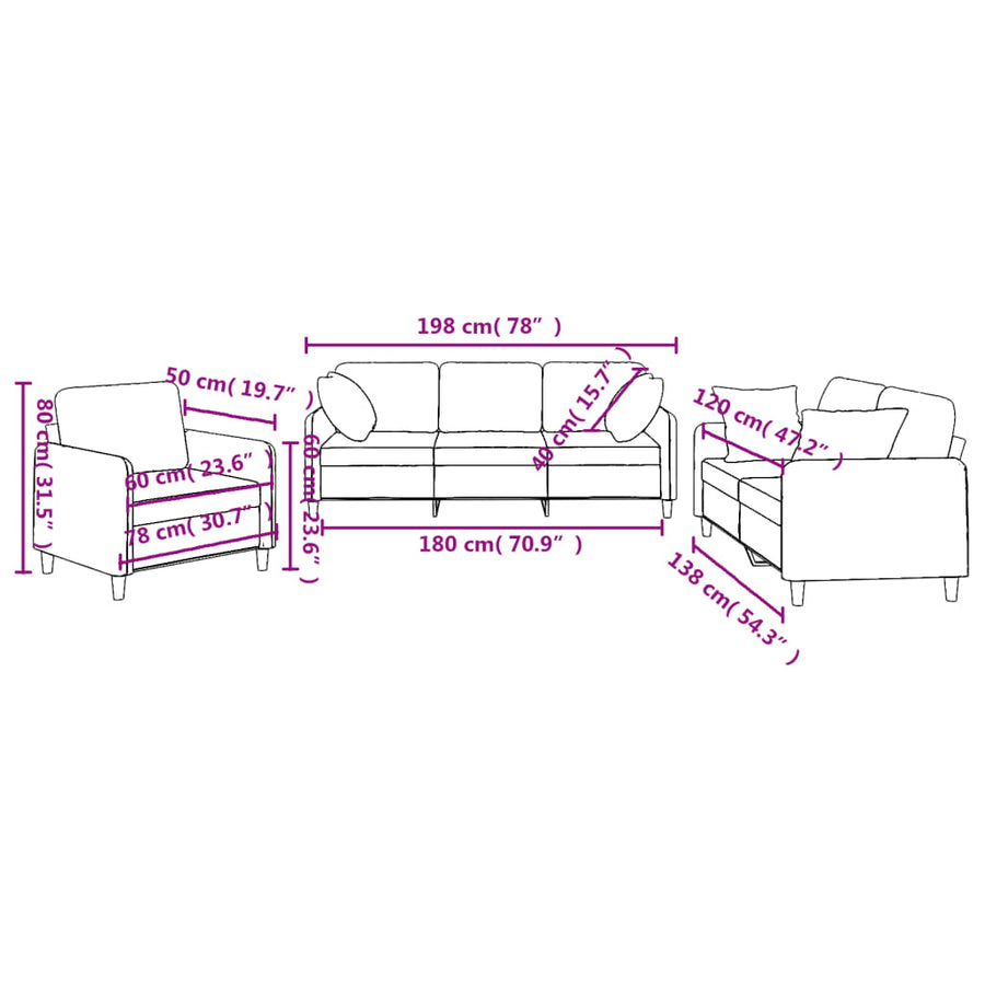 3 Piece Sofa Set with Pillows Dark Grey Fabric