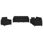 3 Piece Sofa Set with Pillows Black Fabric