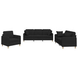 3 Piece Sofa Set with Pillows Black Fabric - Front View