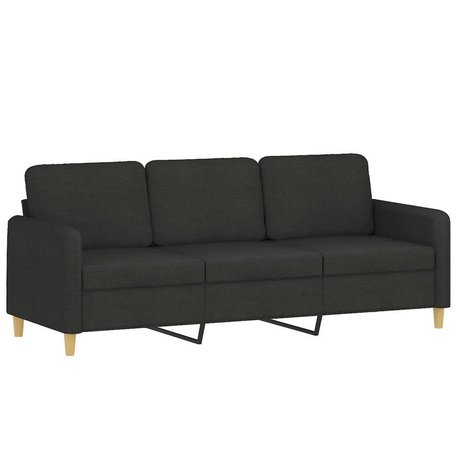 3 Piece Sofa Set with Pillows Black Fabric
