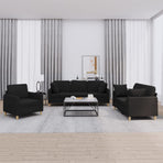 3 Piece Sofa Set with Pillows Black Fabric