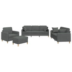 4 Piece Sofa Set with Pillows Dark Grey Fabric