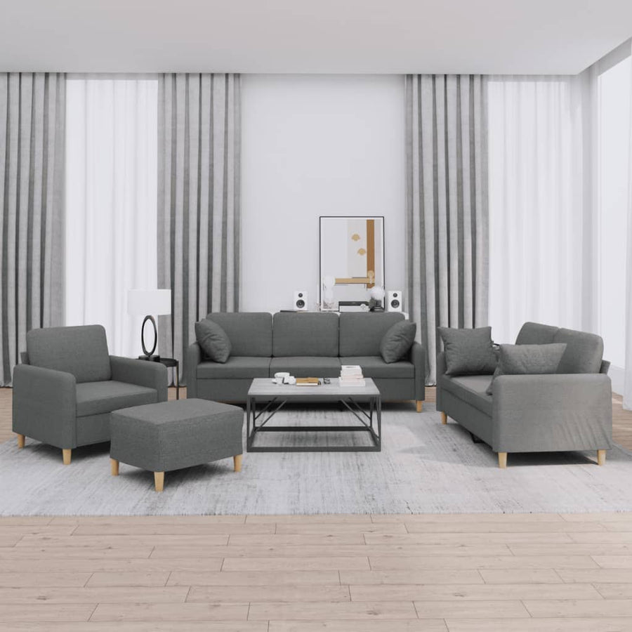 4 Piece Sofa Set with Pillows Dark Grey Fabric