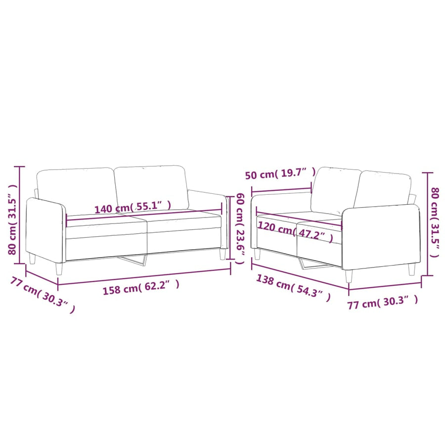 2 Piece Sofa Set with Cushions Light Grey Fabric
