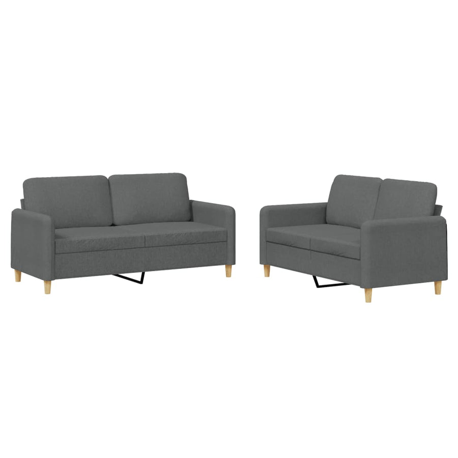2 Piece Sofa Set with Cushions Dark Grey Fabric