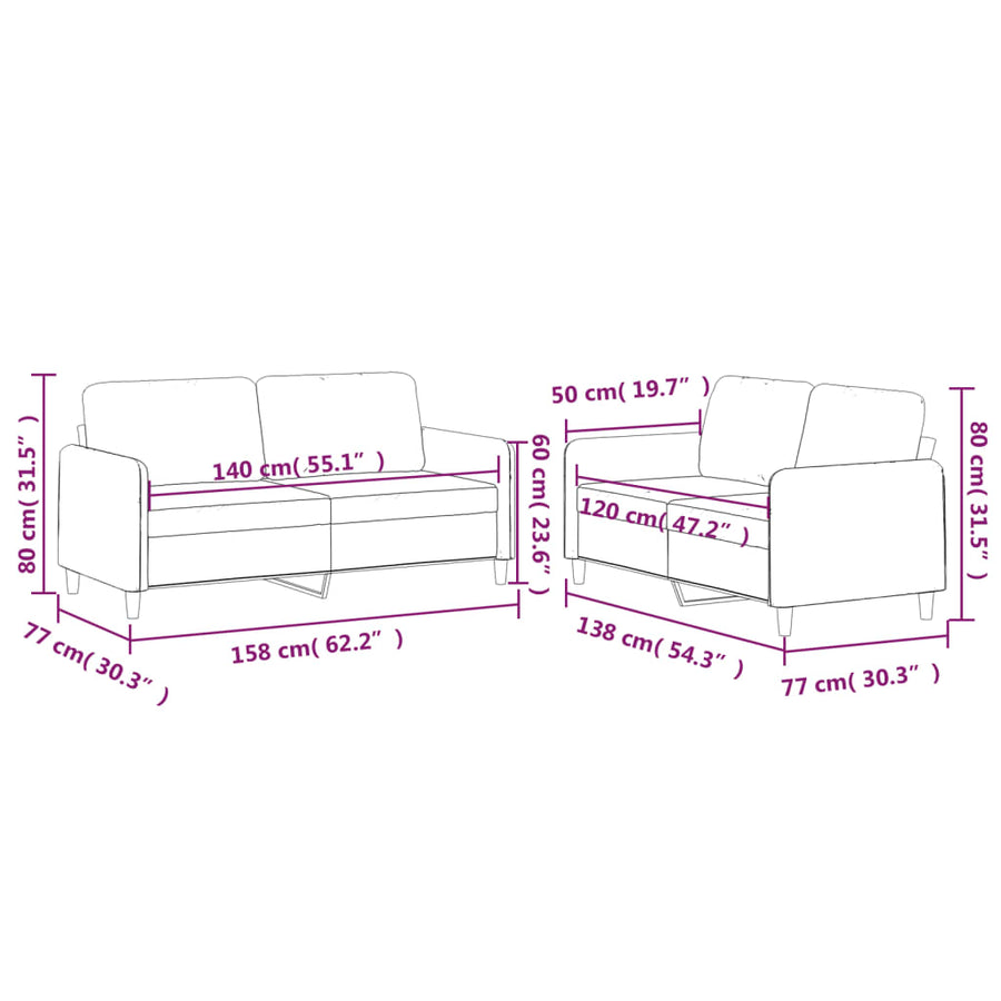 2 Piece Sofa Set with Cushions Black Fabric