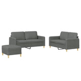 3 Piece Sofa Set with Cushions Dark Grey Fabric - Front View