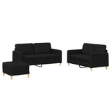 3 Piece Sofa Set with Cushions Black Fabric - Front View