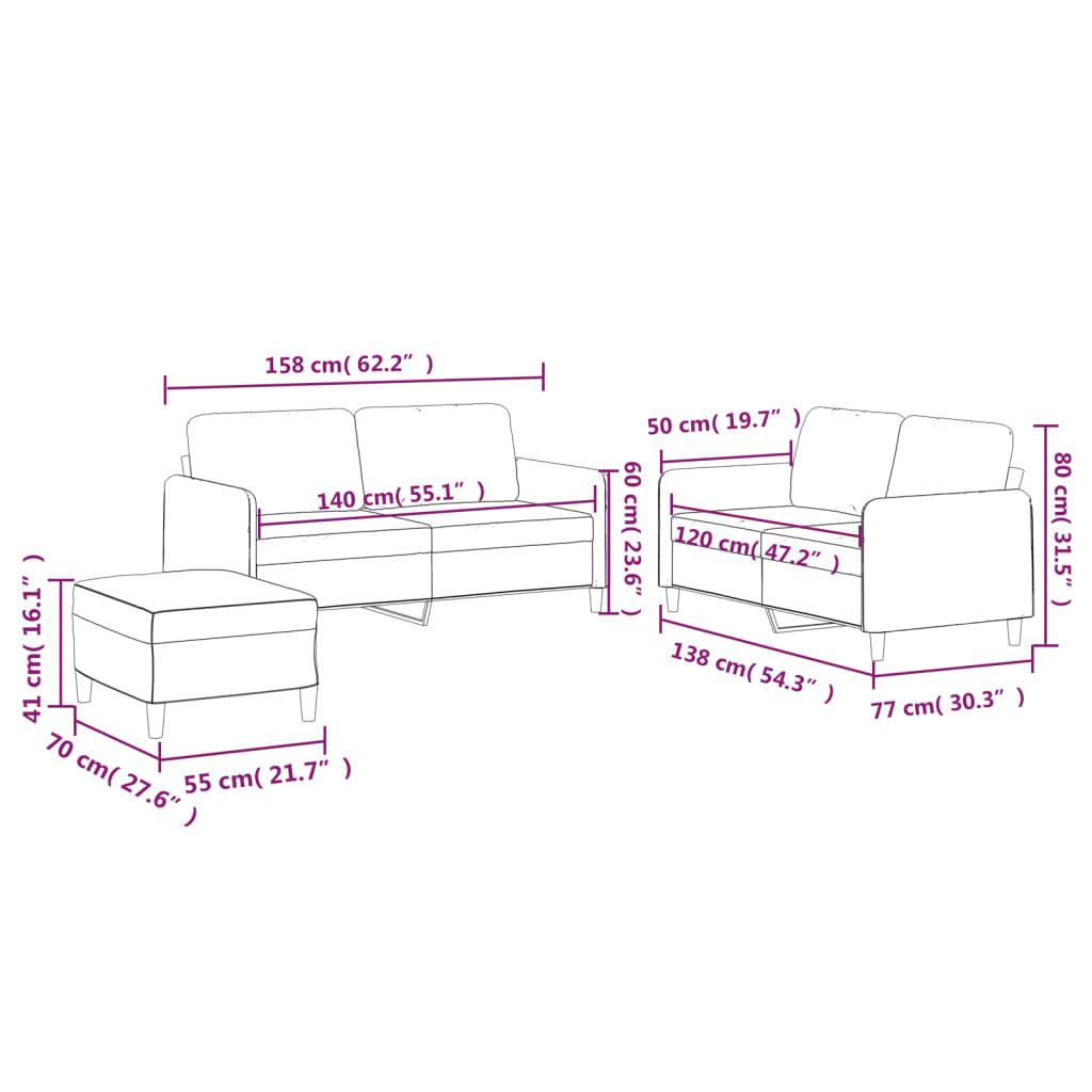 3 Piece Sofa Set with Cushions Black Fabric