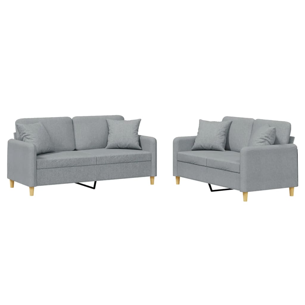 2 Piece Sofa Set with Pillows Light Grey Fabric