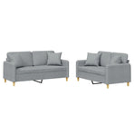 2 Piece Sofa Set with Pillows Light Grey Fabric