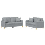 2 Piece Sofa Set with Pillows Light Grey Fabric - Front View