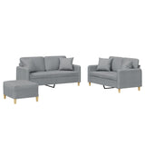 3 Piece Sofa Set with Pillows Light Grey Fabric - Front View