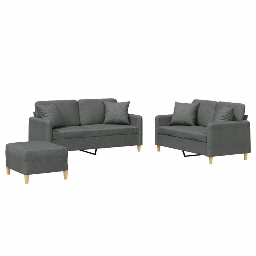 3 Piece Sofa Set with Pillows Dark Grey Fabric