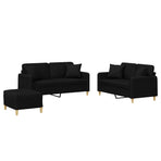 3 Piece Sofa Set with Pillows Black Fabric