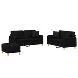 3 Piece Sofa Set with Pillows Black Fabric - Front View