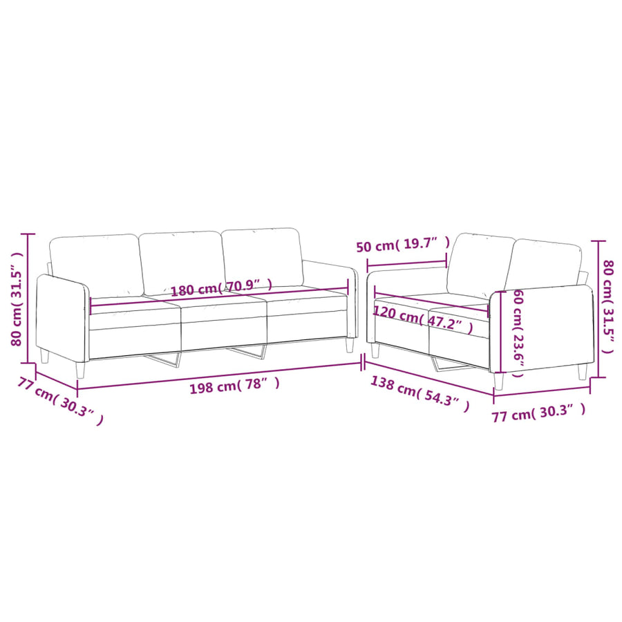 2 Piece Sofa Set with Cushions Light Grey Fabric