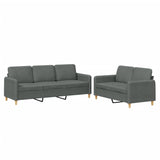 2 Piece Sofa Set with Cushions Dark Grey Fabric - Front View