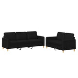 2 Piece Sofa Set with Cushions Black Fabric - Front View