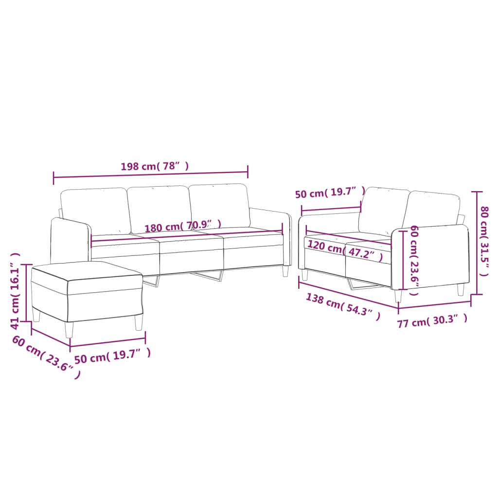 3 Piece Sofa Set with Cushions Light Grey Fabric