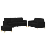 3 Piece Sofa Set with Cushions Black Fabric - Front View