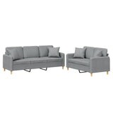 2 Piece Sofa Set with Pillows Light Grey Fabric - Front View