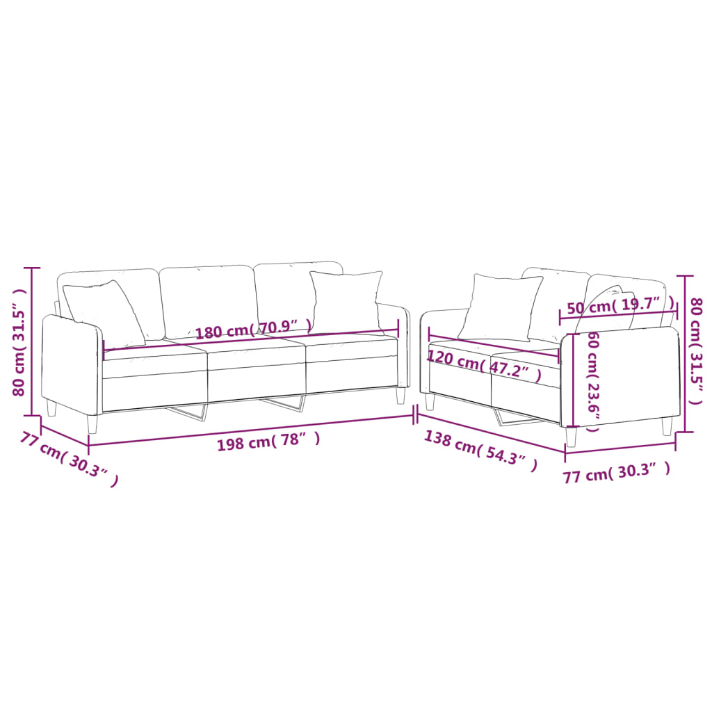 2 Piece Sofa Set with Pillows Light Grey Fabric