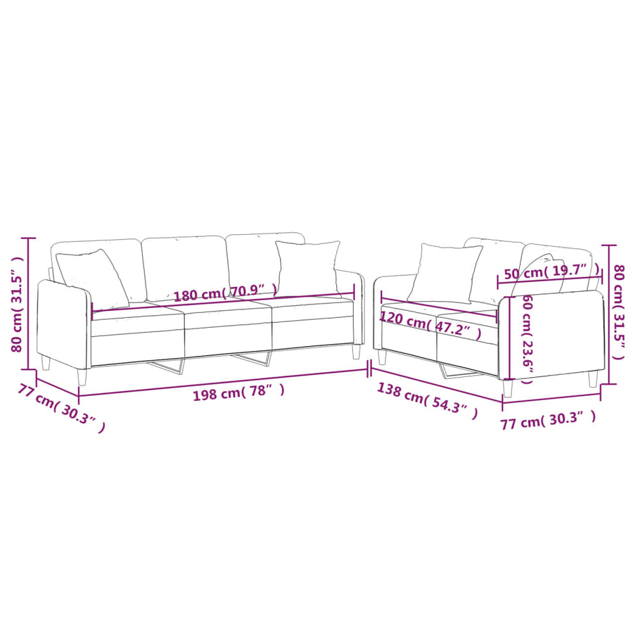 2 Piece Sofa Set with Pillows Light Grey Fabric