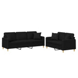 2 Piece Sofa Set with Pillows Black Fabric - Front View