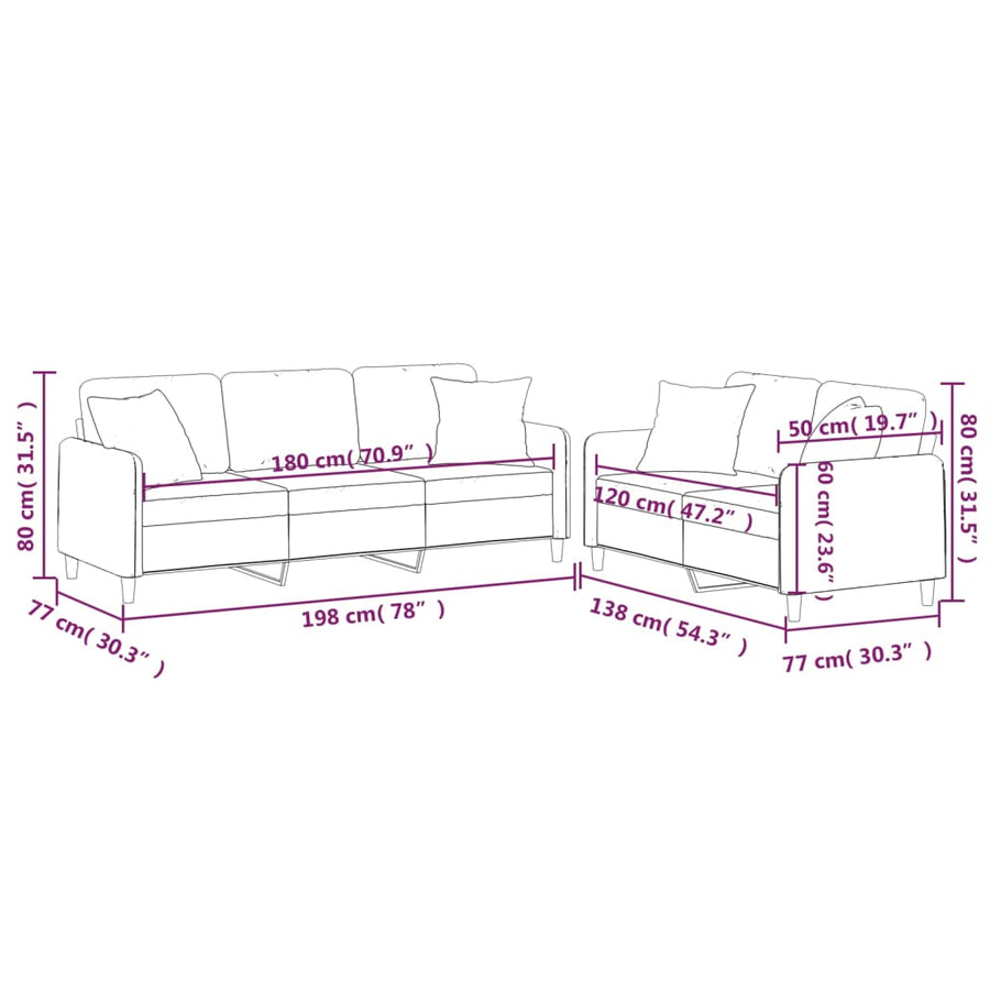 2 Piece Sofa Set with Pillows Black Fabric
