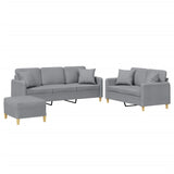 3 Piece Sofa Set with Pillows Light Grey Fabric - Front View
