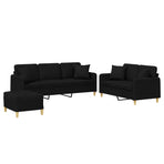 3 Piece Sofa Set with Pillows Black Fabric