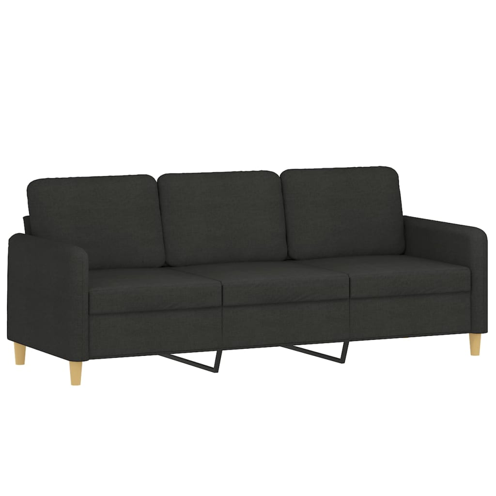 3 Piece Sofa Set with Pillows Black Fabric
