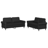 2 Piece Sofa Set with Cushions Black Faux Leather - Front View