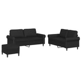 3 Piece Sofa Set with Cushions Black Faux Leather - Front View