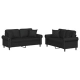 2 Piece Sofa Set with Pillows Black Faux Leather - Front View