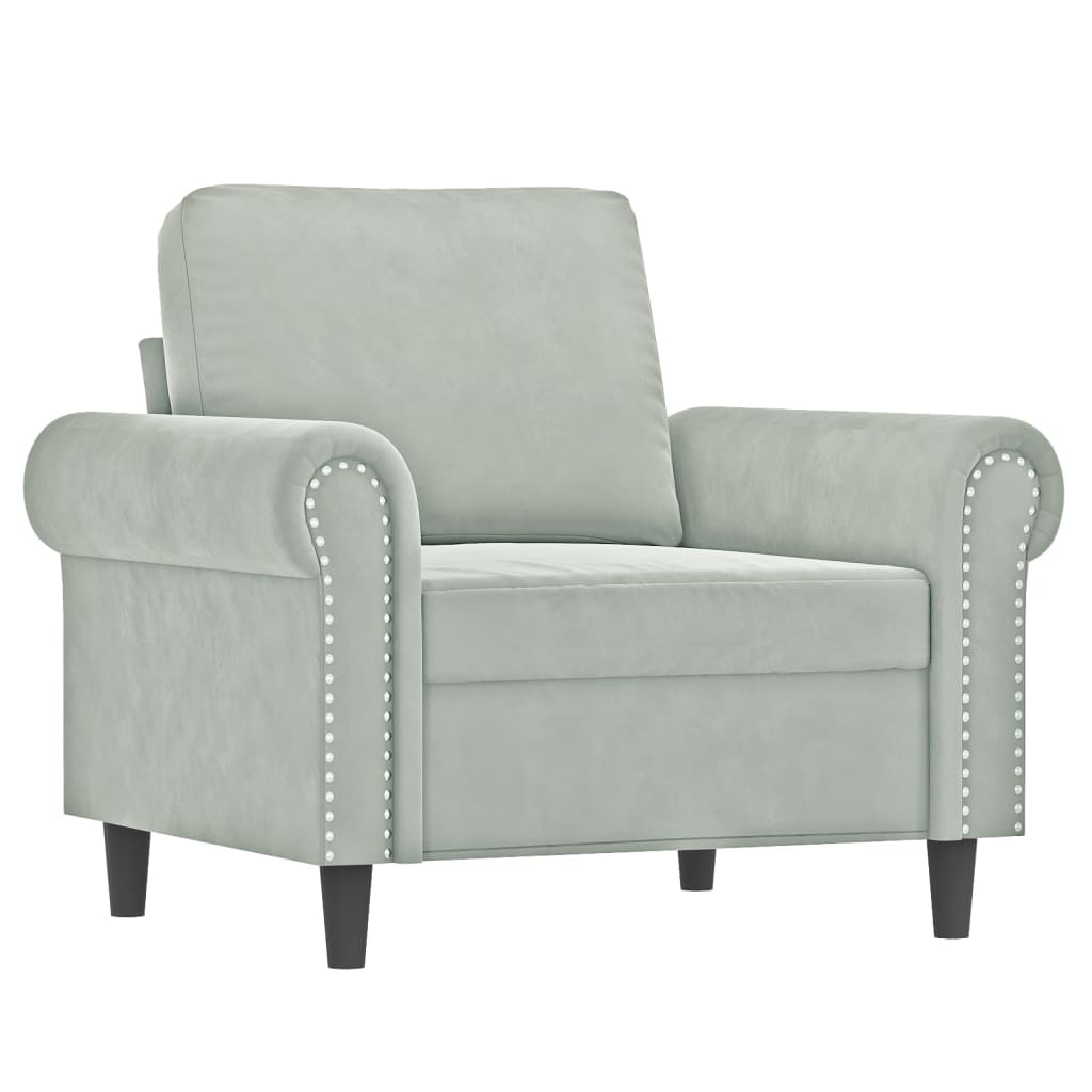 3 Piece Sofa Set with Cushions Light Grey Velvet
